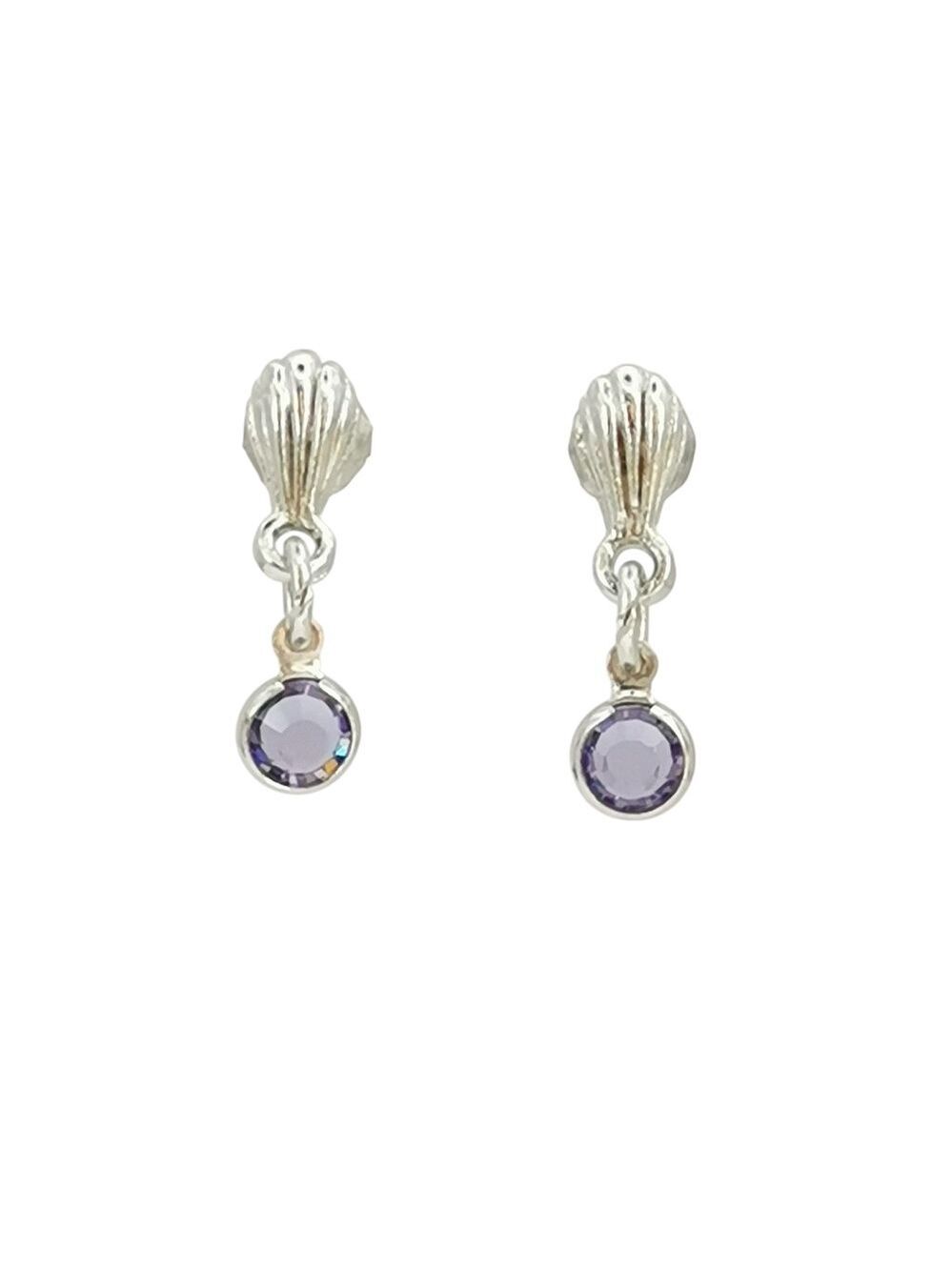 Small Lavender crystal  Silver Scallop earrings 🆕